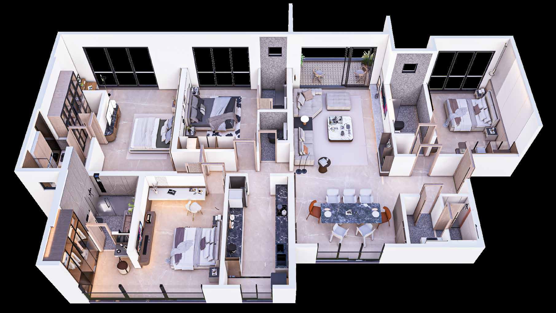 Floor plan – 4 BHK Flat No 1