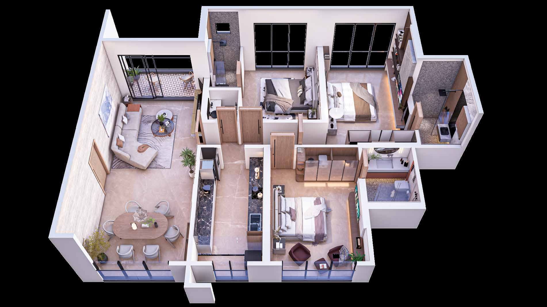 Floor plan – 3 BHK Flat No 2