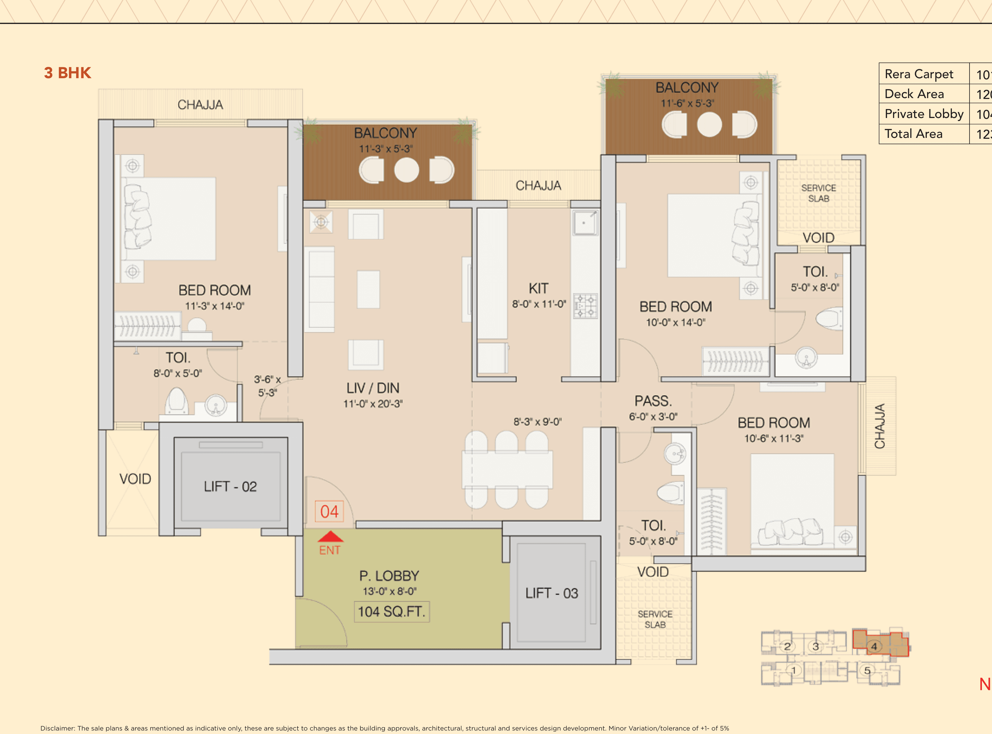 Floor plan – 3 BHK