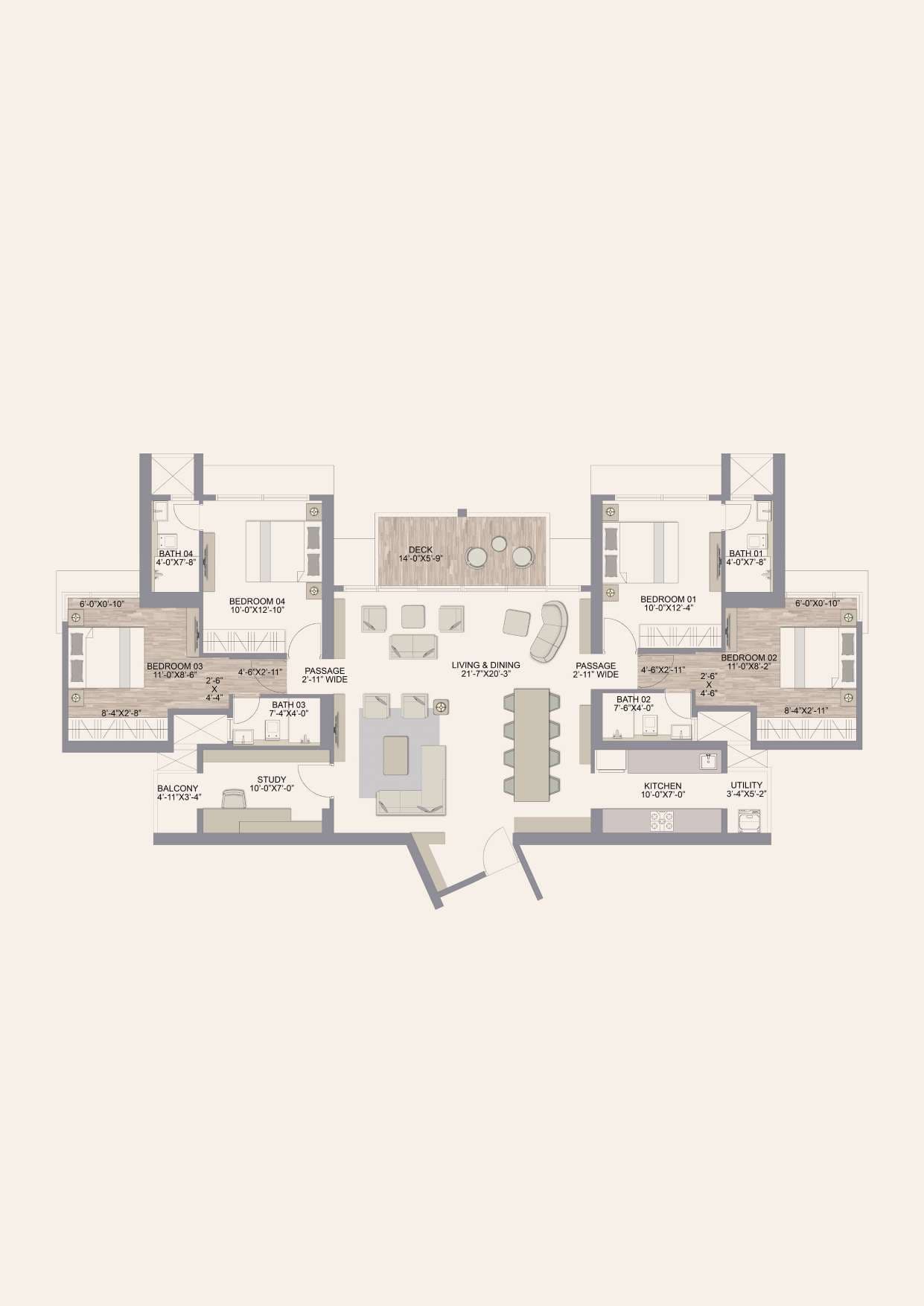 Floor plan – 2+2 JODI - 1495 SQ.FT.